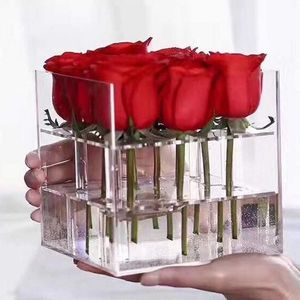 Akrylblomma Box 2 Lager Clear Book Vase Floral Centerpiece For Dining Table With Flowes Holes Long Square Vase Modern Vase