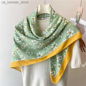 Lenços 2024 Luxo 90*90cm Flor Print Silk Silk Women Fashion Scarves Popular Shawl Bandanna Hijab Fouard Ribbon Neckerchief Wraps240409