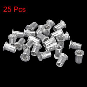 25-100 st aluminiumlegering Rivnut #6-32 #8-32 #10-32 #10-24 1/4-20 räfflad platthuvud gängad nötinmatningsmöte