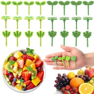 Forks 8Pcs Cute Fruit Fork Toothpick Mini Picks Leaves Clover Plastic Decoration Lunch Box Bento Salad Dessert For Kids