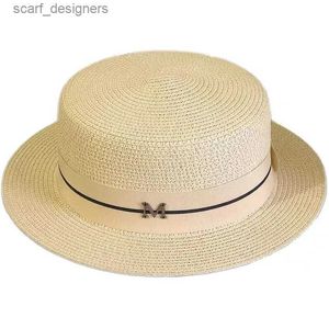 Wide Brim Hats Bucket Hats Hat For Women Panama Hat Summer Beach Hat Female Casual Lady Girls Flat Brim Straw Cap Girls Sun Hat Chapeu Feminino Y240409