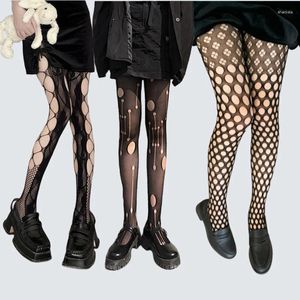 Women Socks Hole Fishnet Mesh Stockings Sexiga underkläder Höga tights ihåliga strumpbyxor med mönster svart