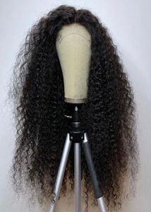 Brasiliansk naturlig svart 180densitet 26inch kinky lockig mjuk glulös spets front peruk för kvinnor med babyhår naturligt hårfäste vent5532091