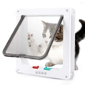 Cat Carriers Dog Gate Flap 4 Way Lockable Security Entrance Exist Door Plastic Small Indoor Kit For House Kennel Pet Supplies