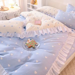 Bedding Sets Ins Fashion Solid Cotton Set With Fitted Bed Sheet Cute Princess AB Double Sided Ruffle Quilt Cover Pillowcase Household