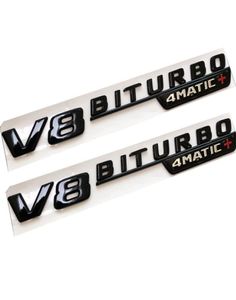 2pcs preto brilhante V8 Biturbo 4Matic Car Fender Emblem Sticker para Mercedes Benz2689429