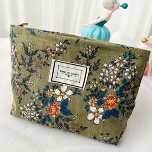 vintage corduroy cosmetic bag floral painting travel storage bag women outdoor makeup bag toiletry bag