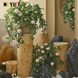 Dekorativa blommor 66 cm Green Plant Rattan Artificial Rose Vine Diy Bakgrund Flower Wall Material Hem Trädgårdsdekor Julgran rekvisita