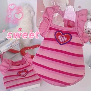 Собачья одежда Peach Pink Sweetheart Лето милая вышивка красочная растяжка полосатого питомца для кошачья одежда футболка