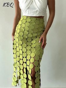 KBQドット女性のための非対称のソリッドスカートハイウエストスリムアインチュニック不規則なスプリットスプレッチタッセルスカート女性ファッション240402