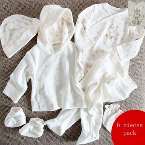 ベビーセット6pcsパックベビー服ロンパージャンプスーツTシャツhatシューズパンツボーイガール服ギフト幼児240407