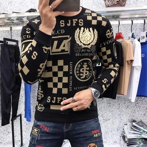 Men's Hoodies 2024 Brand Sweater Men Heavy Printing Dralon Thermal Round-Neck Slim Autumn And Winter Bottoming Long-Sleeved Clothing