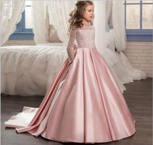 1pcs Girls FloorLength Wedding Dress Kids Girls chest binders Long sleeve Big bowknot Trailing Princess Evening Prom Party Dresse9904857