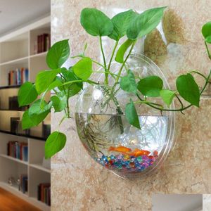 Vases Clear Transparent Hanging Glass Vase Air Plant Wall Terrarium Bubble Fish Tank For Home Decor Drop Delivery Garden Dhdpa