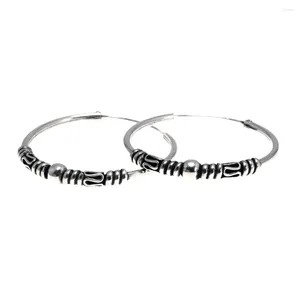 Серьги обруча 30 мм реальное 925 серебряное серебро для женщин с бусинами толщиной 4 мм круглый круг винтажный антикварный стиль