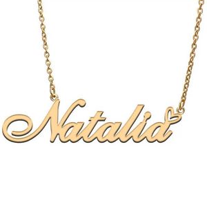 Pendant Necklaces Natalia Name Love Necklace Womens Stainless Steel Jewelry Nameplate Pendant Womens Mother and Daughter GiftQ
