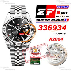 Sky Dweller 336934 A2824 Automatisk herrklocka ZF 42mm Black Dial 904L Jubileesteel Armband Super Edition SMAE Serial Card Watches Puretime Reloj Hombre ETA PTRX F2