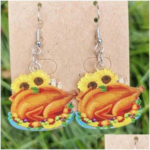 Dangle Chandelier Earrings Thanksgiving Day Acrylic Toasting Turkeys For Women Autumn Pumpkin Cock Hen Drop Earring Party Delivery Jew Otmft