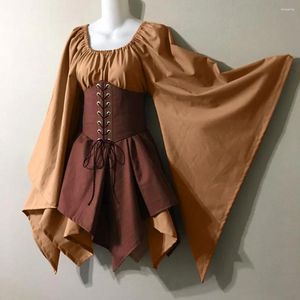 Abiti casual Vintage MEDIEVAL SCHEVO ABITO corto Donne GOTICO COLORE GOTICO COLORE MANSEVE STRATI IRRIGOLARE STRATI INSPLAY RETRO COSTUME