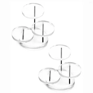 Ganchos 2 pacote de produtos de acrílico redondos transparentes exibem riser stands 3 jóias de camada para anéis Brincos mini estatuetas