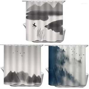 Shower Curtains Chinese Ink Landscape Curtain Mountain 39"X71" Bath Bathroom Cloth With Hooks