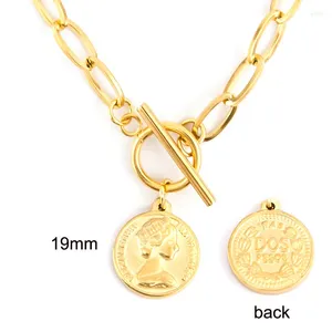 Girocollo donne elizabeth monete lunghe collana in acciaio inossidabile colore orologio a levette colonne colonne dono collier collier