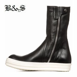 Boots Black& Street Handmade Zip Up High Real Leather Sewing Rock Trainer Boots Flat Sneakers Darkness Ins Star Botas