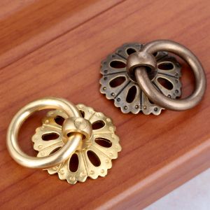 1pc Brass Vintage Furniture Round Drop Ring Pull Handle Home Drawer Cupboard Knob Hardware 25mm 30mm with Screw