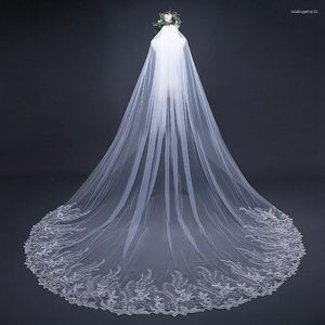 Bridal Veils Wholesale Velo De Novia Cathedral Wedding Veil Lace Appliques 3 Meter Boda Accessories