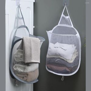 Laundry Bags Folding Basket Dirty Clothes Bathroom Mesh Bag Quick Drying Wall Mounted Hanging With Handle Open Top Bucket