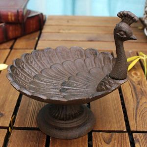 Dekorativa figurer Rustik Pea Cock Table Footed Cast Iron Storage Bowl med Round Base Home Vintage Garden Decor Heavy Dry Fruit Treat Fat