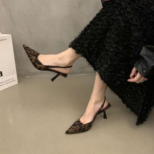 2024 Summer Leopard Point Toe Women Sandals Fashion Slip on Slingbacks Shoes Ladies Sexy Heel Party Dress Sandalias