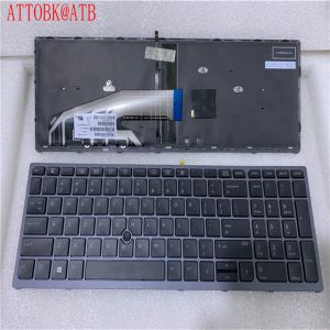 Tangentbord Nytt engelska bärbara datortangentbord för HP ZBook 15 G3 G4 17 G3 G4 med bakgrundsbelyst Original Black/Grey Frame -tangentbord