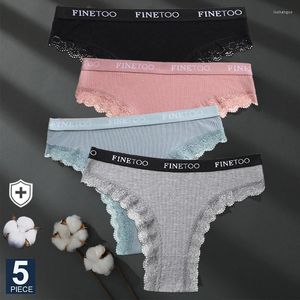 Kvinnors trosor finetoo 5st/set m-xxl bomullsbrev thong flickor brasilianska trosor sexiga spetsar underkläder för kvinna underkläder bikini