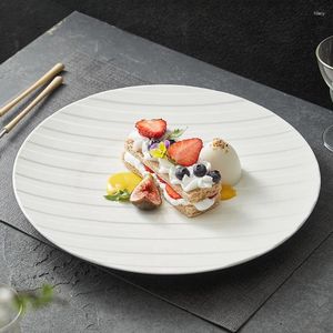 Plates White Striped Ceramic Western-style Dish High-end El Restaurant Creative Personality Plate Household Fruit Salad