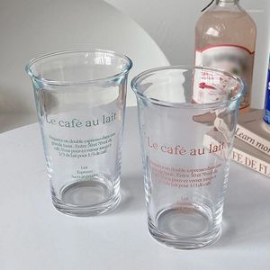 Wine Glasses 450ml Korean Style Coffee Mug Glass Cups Tea Milk Dessert Beer Letter Cup Tumbler Water Heat-resistant Drinking