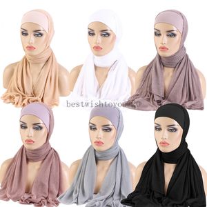 Frauen Muslim Hijab Schnürung Schal Crepe Turban Hut Islamische Schals Wrap Bonnet Amira Cap Headscarf Bandana Stirnband Turbante Mujer