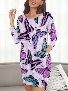 Casual Dresses MSIEESO Fashion Women Dress Pretty Butterfly Purple 3D Printed Loose Daughter Street Pockets Drop