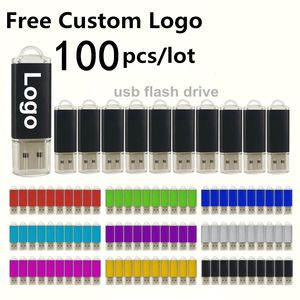 100st/Lot Free Logo Metal USB Flash Drive 128 GB 64 GB 32GB 8GB 4GB Memory Flash USB Stick Pen Drive 128MB 512MB Pendrive 2.0