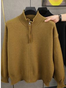 Camisolas masculinas American Trendy Brand suéter Casaco outono/inverno zíper de stand up pescoço lento jaqueta de malha de malha de roupas femininas