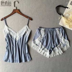 Roupas em casa Cetina Sleepwear Summer Summer respirável Sexy Lace Sling Sleesess Pijama Shorts Conjunto de Luxo de Luxo Branco de Var