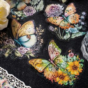 Bay Paper Vintage Butterfly Tema Sticker Pack Yaratıcı Güzel Çiçekler El Hesabı Malzeme Sticker Kırtasiye 6 Stil