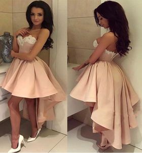 New Cheap High Low Blush Pink Homecoming Dresses Sweetheart With White Lace Appliques Short Mini Party Graduation Dresses Cocktail9012102