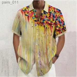 Мужские повседневные рубашки Мужская рубашка цветочная бабочка 3D -печать пуговица на открытом воздухе с короткими рукавами.