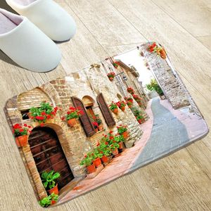 Bath Mats Oil Printing Bathroom Mat Bamboo Kitchen Doorway Printed Rugs Front Door Welcome Carpets Water Absorption Flannel Washable