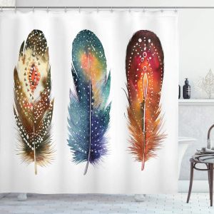 ヒンジカラフルな羽毛シャワーカーテンクリエイティブ水彩アートプリントモダンな生地ホワイトバスカーテンホームバスルームの装飾セットフック