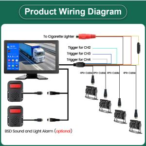 10.1 inç IPS Touch 4ch Split Screen Araba MP5 DVR Kayıt Monitörü AHD 1080P Kamyon/Römork/Otobüs/Pikaplar için Park Kamerası