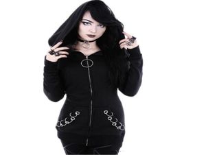 Long Gothic Punk Women Hoodies Iron Ring Black Loose Hood Long Sleeve Casual Sweatshirt Plus Size Oversize Tracksuit Hoody5442722