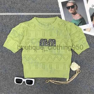 Designer T Shirt Rhinestone Letter T Shirt Womens Tops Designer Knitted Tees Sexy Hollow Sweater Multi Color tops