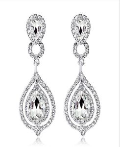 2021 Nya lysande modekristaller Brudörhängen Rhinestones Long Drop Earring For Women Bridal Jewelry Wedding Present till Bridesma4404925